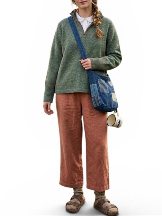 Woolrich Sweaters - Woolrich Vintage Tweed Quarter Zip Sweater Fleece Lined Green XL Cabincore